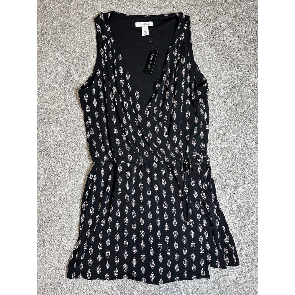 WHBM White House Black Market Wrap Romper Black Print Sleeveless Size 10 NWT